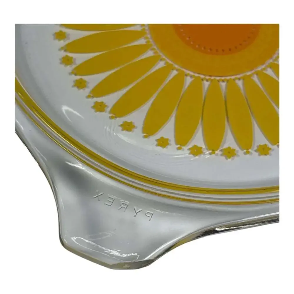 Vintage Pyrex Yellow Sunflower Daisy 475 473 Casserole Dish w/ Lids 2.5 Qt 1 Qt